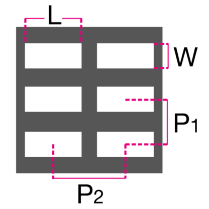 Chapa metálica de 2x1 con agujero rectangular paralelo largo