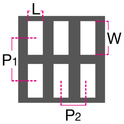 Chapa metálica de 2x1 con agujero rectangular paralelo ancho